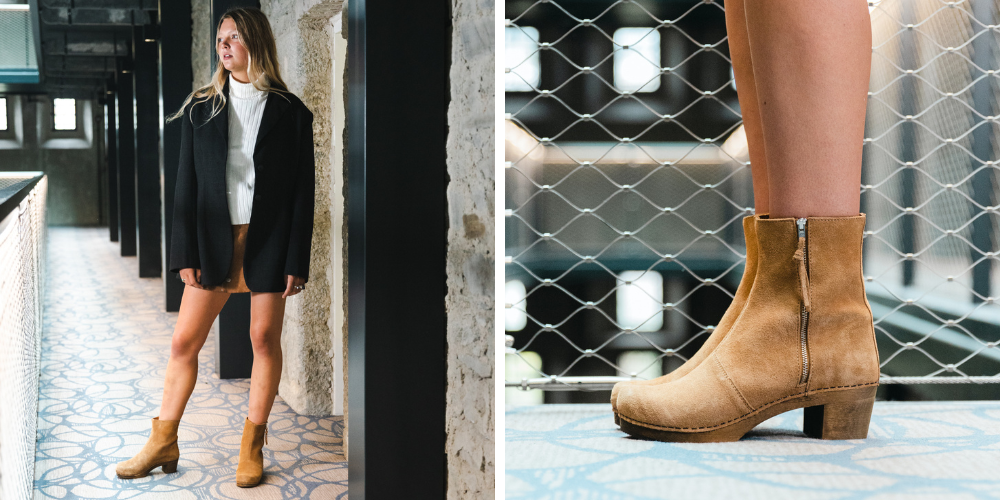 Lotta's Emma Clog Boots in Camel Coloured Suede