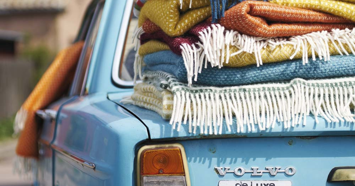 Klippan Blankets on Vintage Volvo