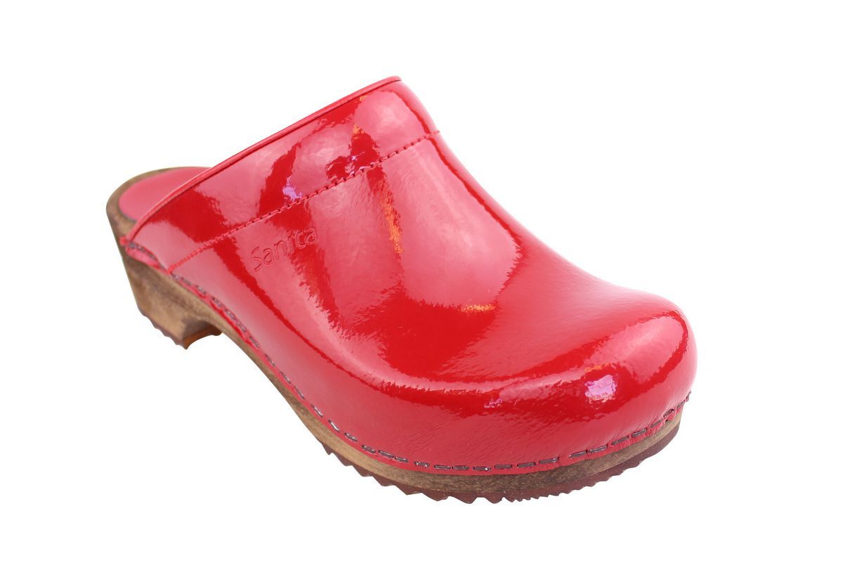 sanita red patent leather clogs