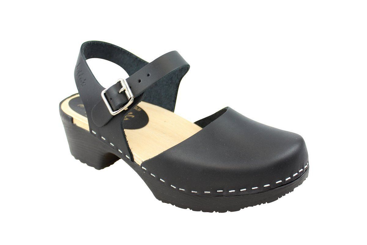 Lotta From Stockholm Soft Sole Red Täckt Mary Jane in Waxed Black Leather
