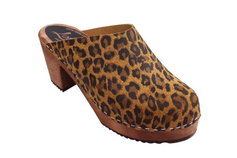 Amazon.com | Lotta From Stockholm Classic Swedish Clogs - Leopard High Heel  Leather Clogs for Women | Brown Base | Wooden Sole | Comfortable &  Supportive Shoes with Shaped Footbed| Made in