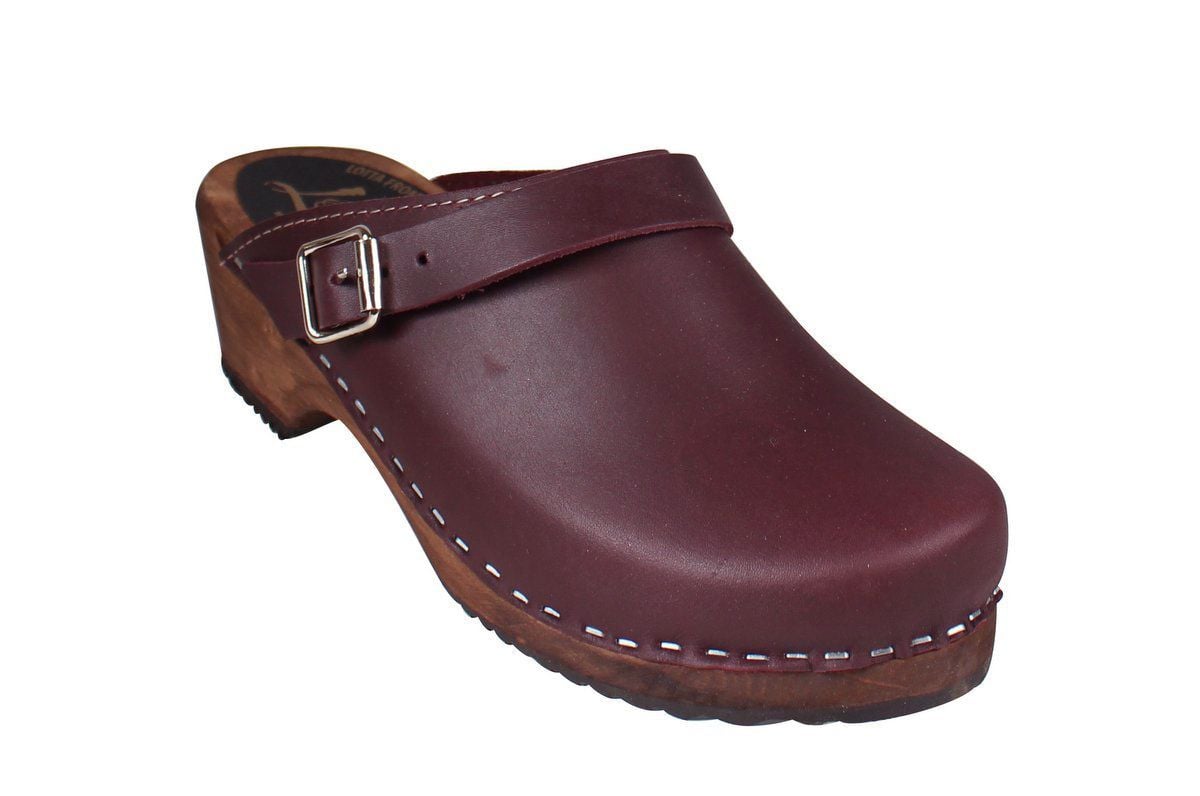 brown clogs with strap