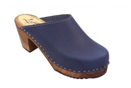 High Heel Classic Clog in Navy with Brown Base Clogs Seconds