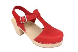 Lotta From Stockholm High heel T-Bar Closed Toe Clogs in Red Leather