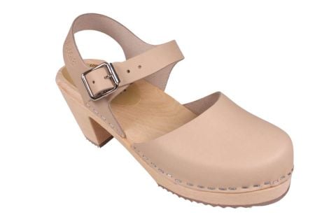 womens clogs, nude high heeled wooden clogs by Lotta from Stockholm
