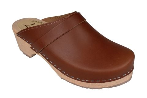 Women's clogs shoes in cinnamon on wooden clogs base