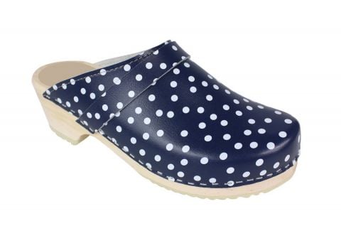 Torpatoffeln Classic Clog in Blue Leather with White Spots