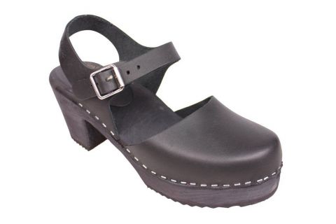 high wood black clog with painted black base