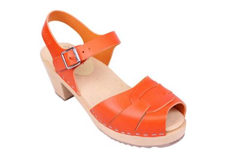Lotta From Stockholm Peep Toe Clogs in Orange Leather