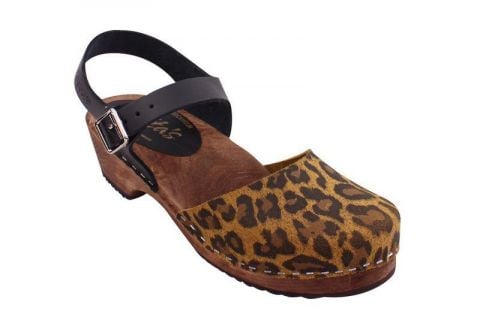 Low Wood in Leopard and Black on a Brown Base (High Heel Clogs)