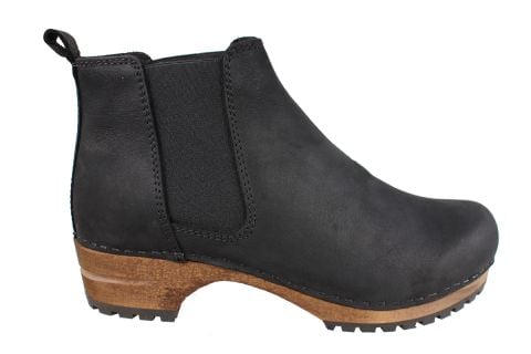 Womens winter ankle boots Womens black winter boots Lotta's Jo clogs boots in Black Soft Oiled leather on a wooden clogs base. Winter Footwear for women slip on winter boots womens by Lotta from Stockholm