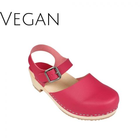 Vegan pink clogs with a wooden base