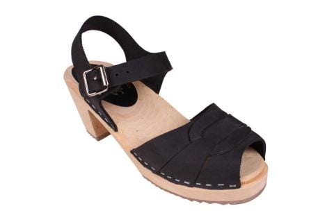 Peep toes women's clogs in Black oiled nubuck by Lotta from Stockholm