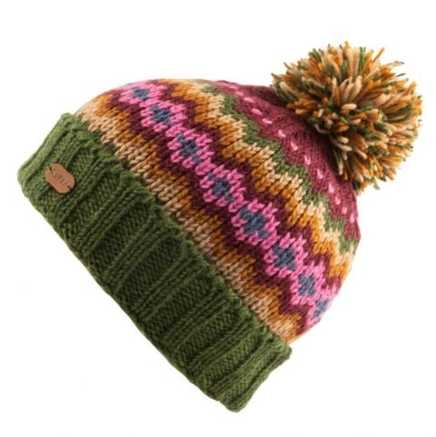 Kusan bobble hat with turn up in Green Purple Lotta from Stockholm
