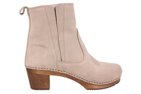 Rina Clog Boots in Beige Suede with elasticated opening