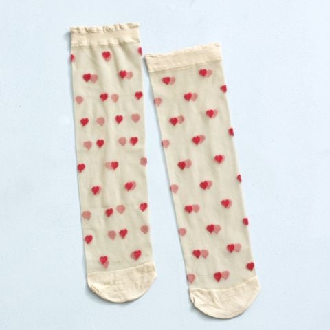 Romantic Nude Red Heart Sheer Socks X 2