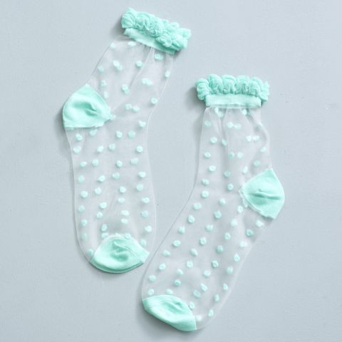 Cutie Pop Spring Green Polka Dot Sheer Socks X 2 