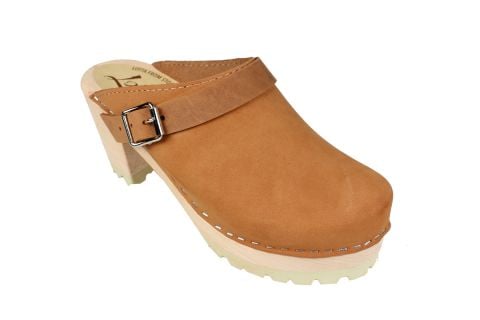 Lotta From Stockholm High Clog WIth Tractor Heel and Moveable strap in Brown Oiled Nubuck