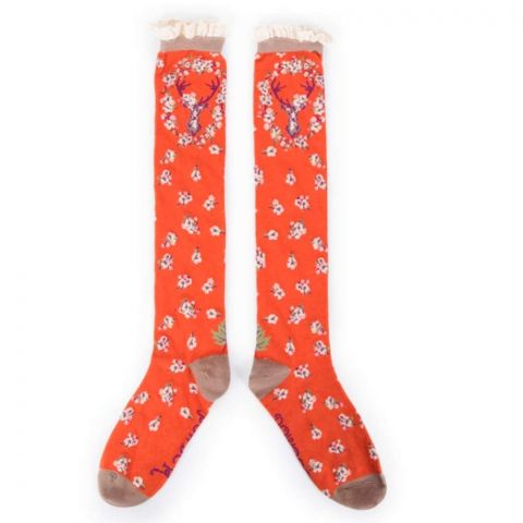 Powder Stag Knee High Socks in Orange