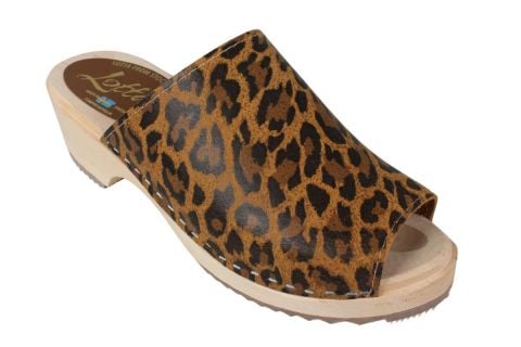 Womens clogs shoes mules in Leopard Print Leather wooden clogs, Berit by Lotta from Stockholm