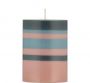 British Colour Standard 10 x 7.5 cm Tall Striped Rose Pink, Indigo Blue and Pompadour Pillar Candle 