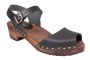 Low Wood Open Stud Black Leather Clogs on Brown Base