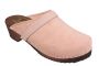 Suede Clogs in Dusty Pink  with a brown wooden clogs base by Lotta from Stockholm