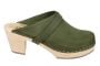 High Heel Classic Clog with Strap Green Oiled Nubuck 