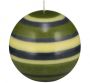 British Colour Standard-Large Striped Ball Candle - Olive, Indigo & Jasmine. 10cm 