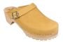 Classic Yellow Oiled Nubuck Women's clogs with a wooden base and tractor sole by Lotta from Stockholm