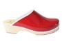 Patent Red women's Clogs with a white trim and natural wooden base by Lotta from Stockholm
