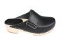 Elsa Classic Black Leather Clogs with Buckle