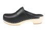 Elsa Classic Black Leather Clogs with Buckle