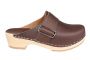 Elsa Classic Brown Leather Clogs with Buckle