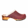 Sanita Hese Wooden Clog with shearling fur in Yak Nubuck Leather Bordeaux