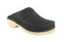 Mens clogs black clogs for men by lotta from Stockholm. Black leather upper with traditional wooden clogs base.

