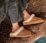 Sheepskin Torino Mule Slippers in Chestnut with Fur Trim