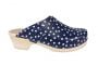 Torpatoffeln Classic Clog in Blue Leather with White Spots Side
