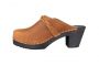 High Heel Classic Clog Brown Oiled Nubuck with Black Sole Rev Side
