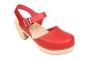 Highwood red leather clogs on wooden clogs base