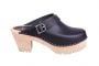 Lotta From Stockhom High Clog WIth Tractor Heel and Moveable strap in Black Leather side 3