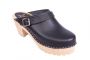 Lotta From Stockhom High Clog WIth Tractor Heel and Moveable strap in Black Leather