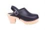 Lotta From Stockhom High Clog WIth Tractor Heel and Moveable strap in Black Leather side