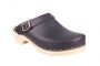 Classic Black Leather Clogs with Strap main