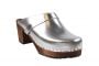 High Heel Classic Clog in Silver with Brown Base with Strap (High Heel Clogs)