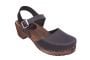 Black Leather Clogs Low Wood on Brown wooden clogs Base 