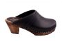 High Heel Classic Clog in Black with Brown Base with Strap