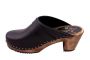 High Heel Classic Clog in Black with Brown Base with Strap
