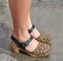 Highwood Leopard Print and Black Clogs with Brown Base