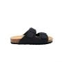 Lotta's Summer Cork Sandals black with leather uppers, soft suede lined with nickel free metal buckles and anatomically shaped cork footbed by Lotta from Stockholm. Side view.